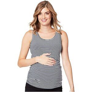 Cake Maternity Womens Pull Up Nursing and Maternity Tank Top, Navy Stripe, Large